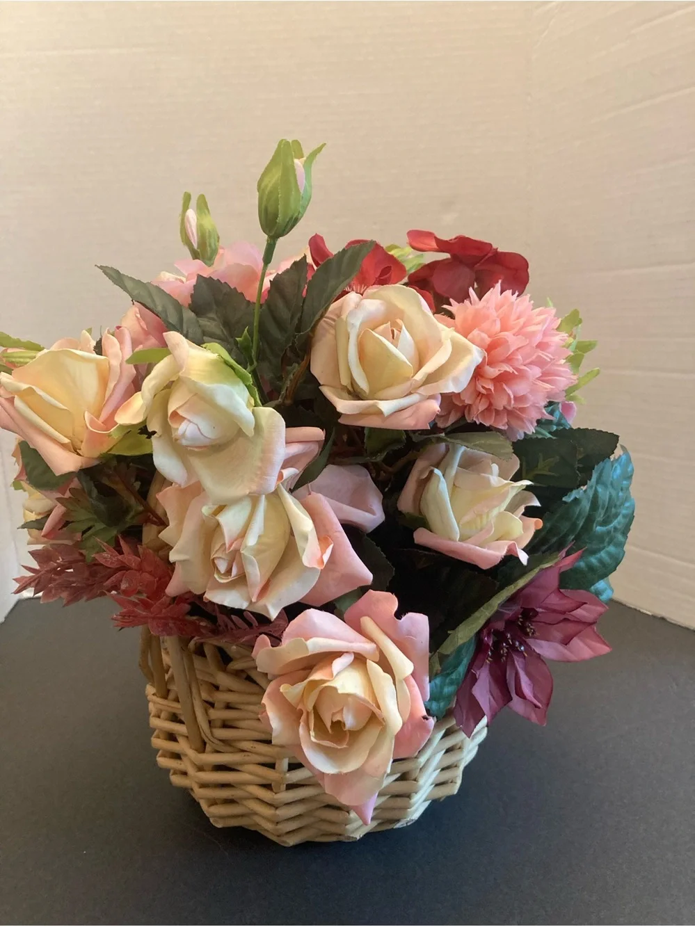 Silk Floral Arrangement in Wicker Basket